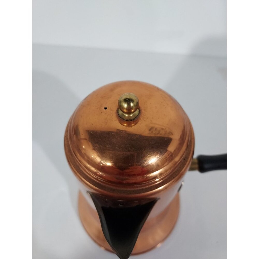 Copper Pot Chocolate Coffee Tea Kettle 8” Brass Wood Side Handle Vintage - Picture 10 of 13